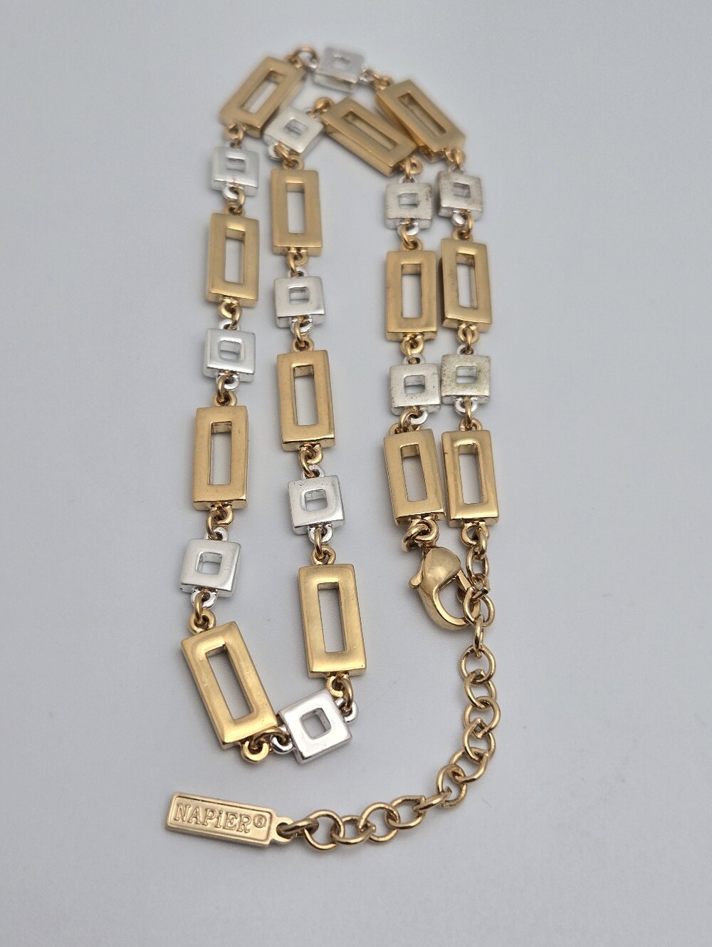 Napier Runway Two Tone Chain Necklace Gold Silver Geometric Links 18" Vintage